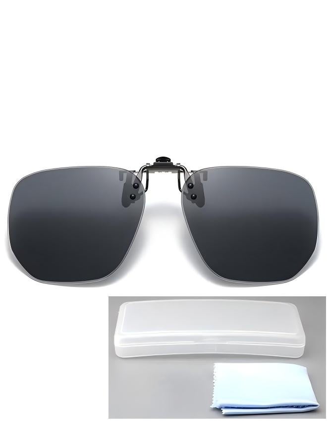 GIOIO Polarized Metal Rimless Flip-Up Sunglasses for Prescription Glasses, Driving Fishing Travel Daily Wear, Black Grey, Gift for Men/Women, Including Mirror Box + Cloth - Image 1