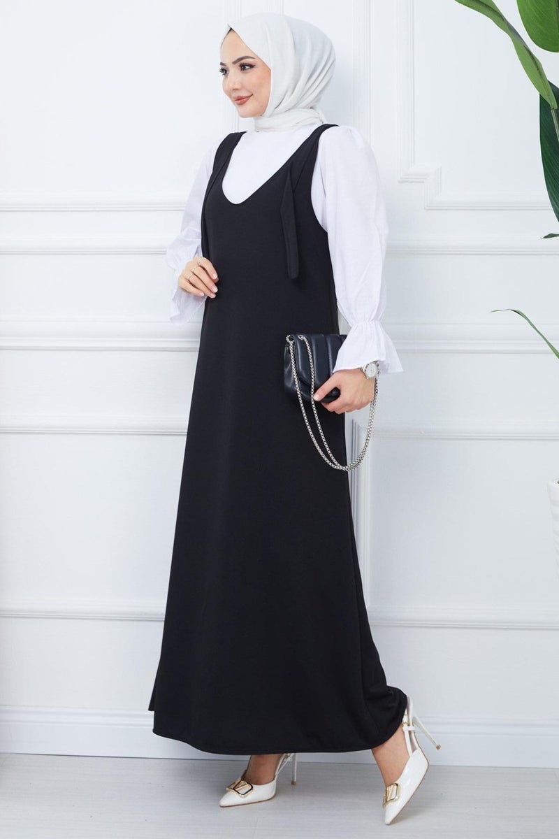 Hafsa Mina Nehir Knitted Vest Dress Black HM2389 - Image 1