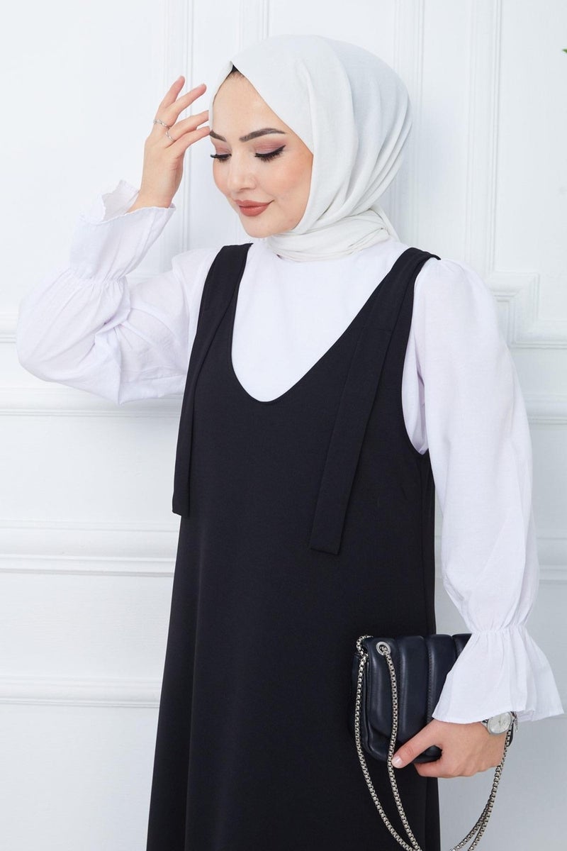 Hafsa Mina Nehir Knitted Vest Dress Black HM2389 - Image 4