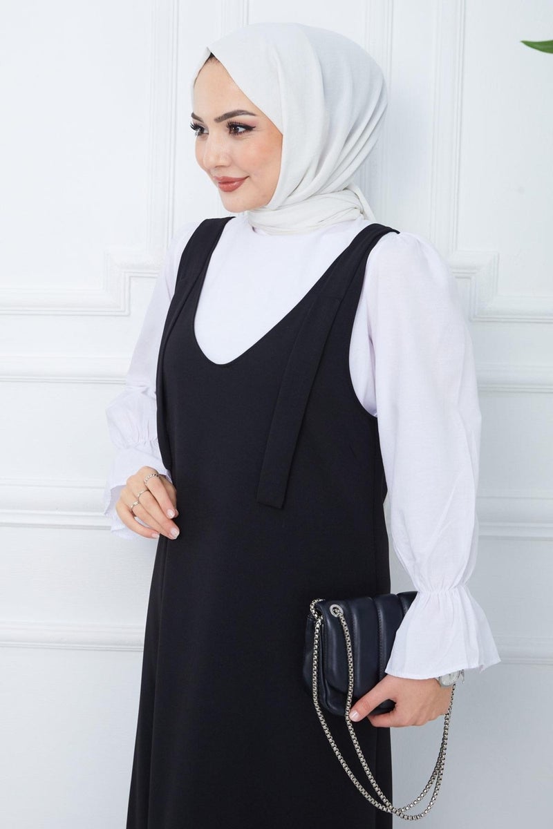 Hafsa Mina Nehir Knitted Vest Dress Black HM2389 - Image 2