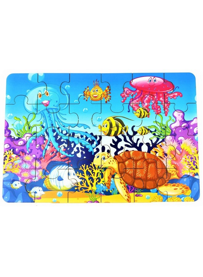 فنبلاست أحجية الصور المقطوعة الخشبية التعليمية للأطفال من فن بلاست - الحياة المائية، أحجية صور مقطوعة خشبية بدون ورق للأطفال - ٢٤ قطعة (متعددة الألوان) - Image 1