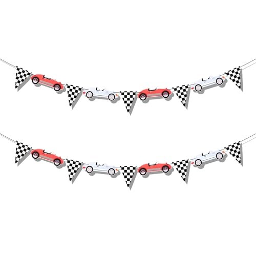 Gosknor 2 Pcs Vintage Racing Banners Birthday Decorations Checkered Banner for Race Car Theme Party Supplies - Image 1