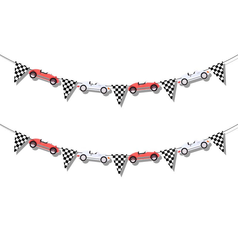 Gosknor 2 Pcs Vintage Racing Banners Birthday Decorations Checkered Banner for Race Car Theme Party Supplies - Image 2