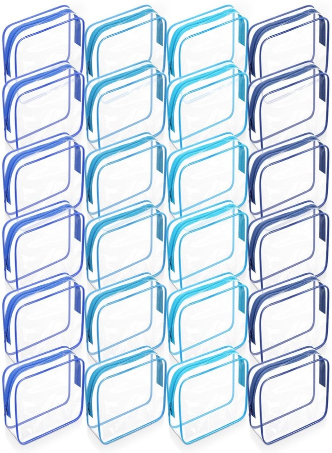 مجموعة سيل تراينجل من 24 كيس مكياج شفاف، حقيبة تخزين مستحضرات تجميل بالجملة، حقيبة بلاستيكية مقاومة للماء مزودة بسحاب، حقيبة أدوات تجميل بلاستيكية للسفر، مناسبة للنساء، 7 بوصات × 4.7 بوصات × 2.4 بوصات (أزرق) - Image 1