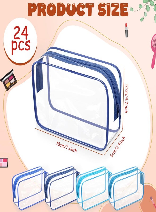 مجموعة سيل تراينجل من 24 كيس مكياج شفاف، حقيبة تخزين مستحضرات تجميل بالجملة، حقيبة بلاستيكية مقاومة للماء مزودة بسحاب، حقيبة أدوات تجميل بلاستيكية للسفر، مناسبة للنساء، 7 بوصات × 4.7 بوصات × 2.4 بوصات (أزرق) - Image 2