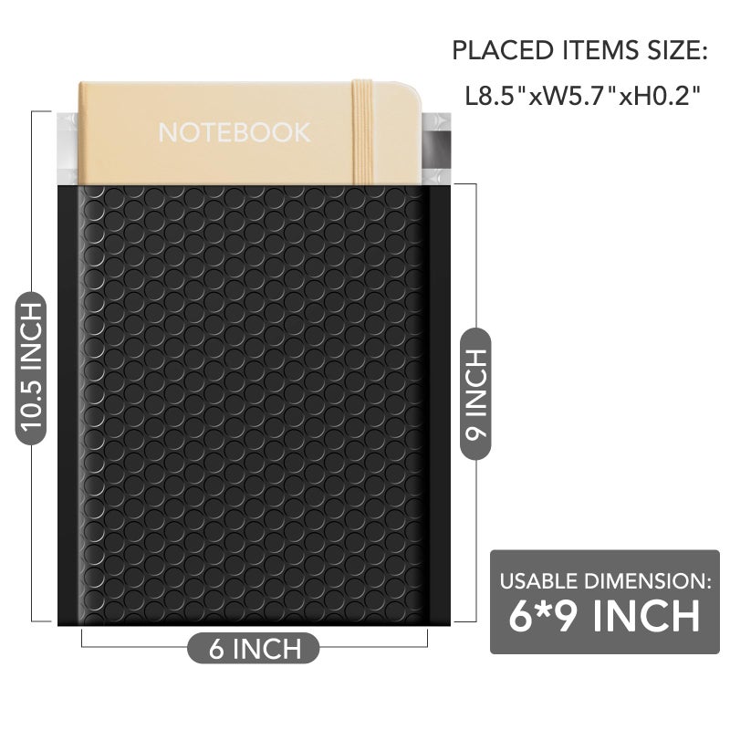 GSSUSA Bubble Mailers 6x10" Usable Size 6x9" Black Bubble Mailer 50 Pack Padded Envelopes Small Packaging Mailing Envelope Bags Shipping Bag Bulk Pack Self Seal Package Mail Packing Business Supplies - Image 2