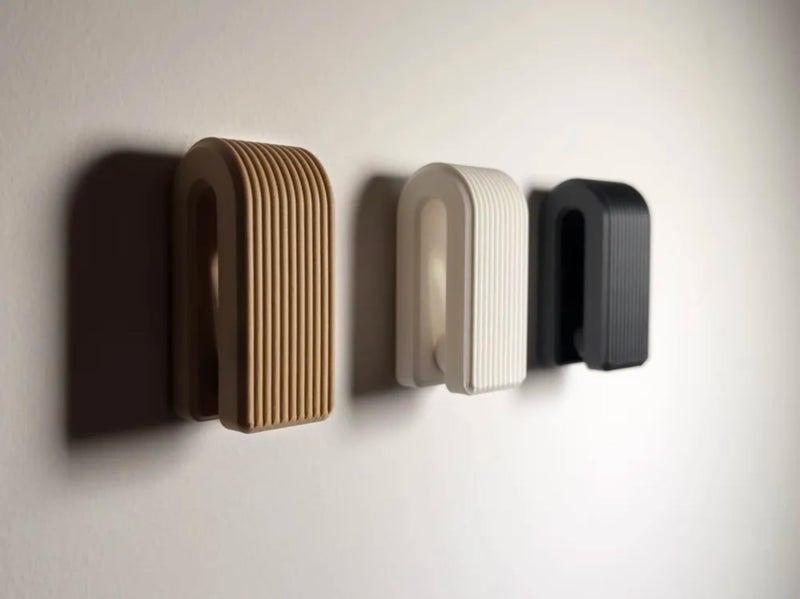 Ribbed Wall Hooks Set (3 Pack) – Minimalist Hanger for Towels, Coats – Multi-Purpose Organizer for Bathroom, Kitchen & Home – Available in Screw-In or Adhesive Tape Mount (3, Beige, double-sided tape) - Image 5
