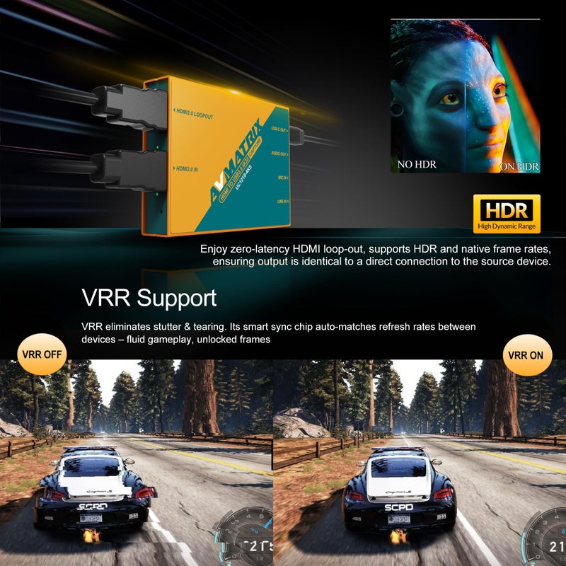 AVMATRIX 4K60 Capture Card HDMI2.1, VRR HDR10 4K60 Passthrough, Game Capture Device for PS4/ Pro PS5,PS5 pro, Xbox Streaming on Twitch, OBS on PC, Mac Near-Zero Latency UC1218-4KS - Image 5