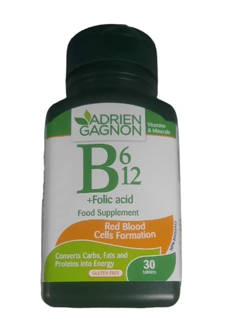 أقراص فيتامين ب6، ب12 حمض الفوليك من إيه جي، 30 قرصًا