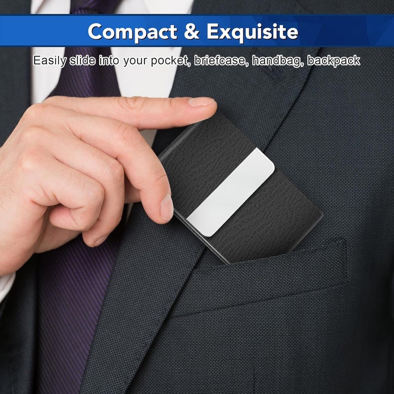 DMFLY Business Card Holder with Ultra Slim Design, Business Card Case with Premium PU Leather, Suit Pocket Metal Card Holder for Women/Men, Magnetic Closure Quick Access Cards - Image 2