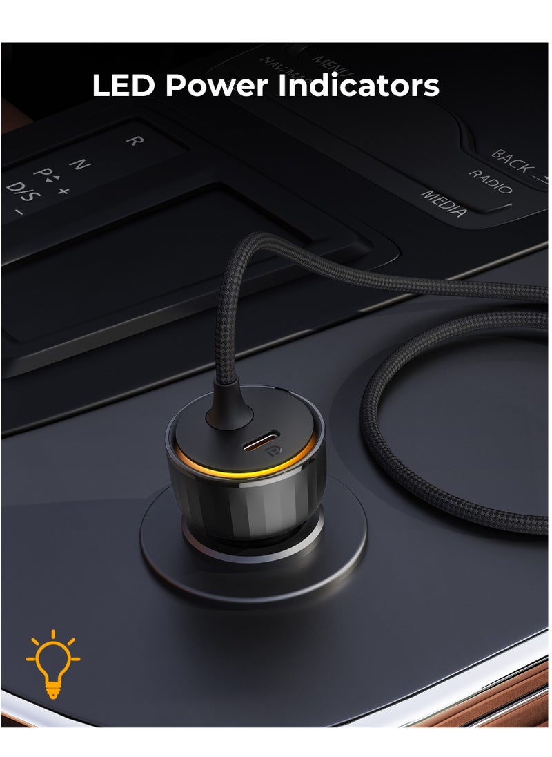 VOLTME - Dual USB-C PD Car Charger 57W Fast Charging with Built-in Lightning Magnetic Self-Organizing Cable (1.2m/4ft), Durable Nylon Braided Thick Copper Core Cable, Reversible Connectors, V-Dynamic Tech 3.0, USB PD for iPhone 14/13/12/11 Series, MacBook Air, iPad Pro, Galaxy S25/S24/S23/S22/iPhone 15/16 & More - Image 1