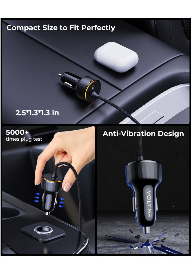 VOLTME - Dual USB-C PD Car Charger 57W Fast Charging with Built-in Lightning Magnetic Self-Organizing Cable (1.2m/4ft), Durable Nylon Braided Thick Copper Core Cable, Reversible Connectors, V-Dynamic Tech 3.0, USB PD for iPhone 14/13/12/11 Series, MacBook Air, iPad Pro, Galaxy S25/S24/S23/S22/iPhone 15/16 & More - Image 1