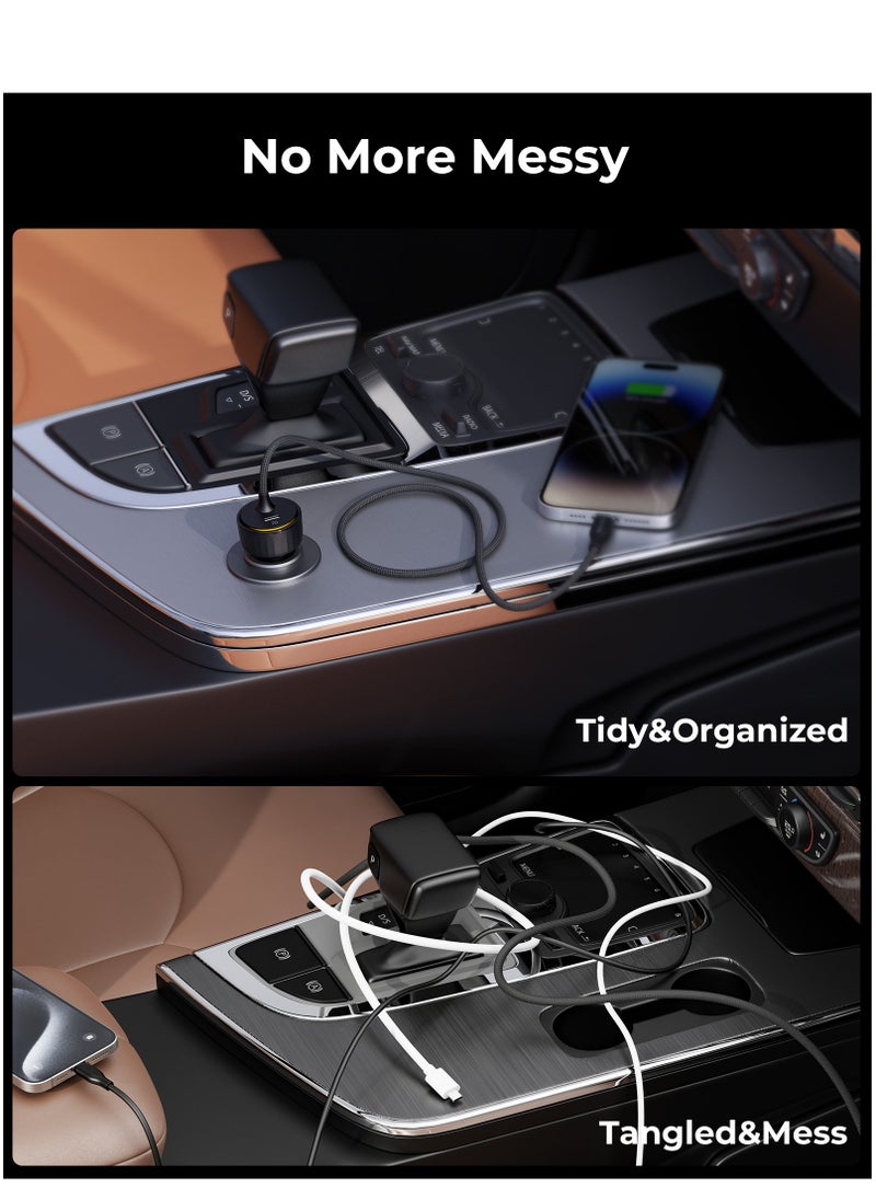 VOLTME - Dual USB-C PD Car Charger 57W Fast Charging with Built-in Lightning Magnetic Self-Organizing Cable (1.2m/4ft), Durable Nylon Braided Thick Copper Core Cable, Reversible Connectors, V-Dynamic Tech 3.0, USB PD for iPhone 14/13/12/11 Series, MacBook Air, iPad Pro, Galaxy S25/S24/S23/S22/iPhone 15/16 & More - Image 1