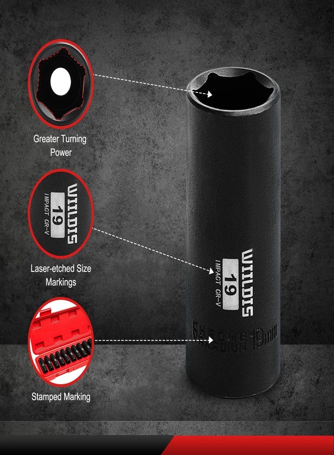 WIILDIS 14 Pieces 3/8-Inch Drive Deep Impact Socket Set, 7mm to 21mm, CR-V, Metric, 6-Point, 14 Pieces 3/8" Dr. Socket - Image 5