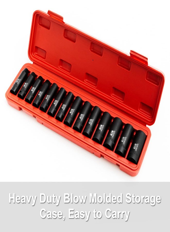 WIILDIS 14 Pieces 3/8-Inch Drive Deep Impact Socket Set, 7mm to 21mm, CR-V, Metric, 6-Point, 14 Pieces 3/8" Dr. Socket - Image 2