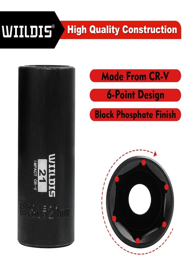 WIILDIS 14 Pieces 3/8-Inch Drive Deep Impact Socket Set, 7mm to 21mm, CR-V, Metric, 6-Point, 14 Pieces 3/8" Dr. Socket - Image 4