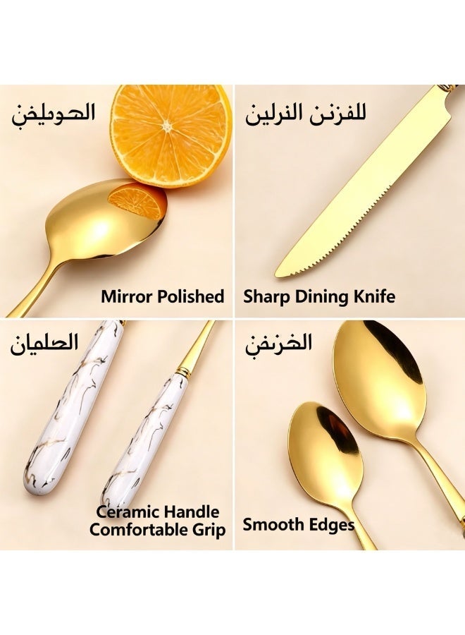 24-Piece Luxury Ceramic Stainless Steel Tableware Set, Including Knives, Spoons, And Forks (White Gold) - Image 4