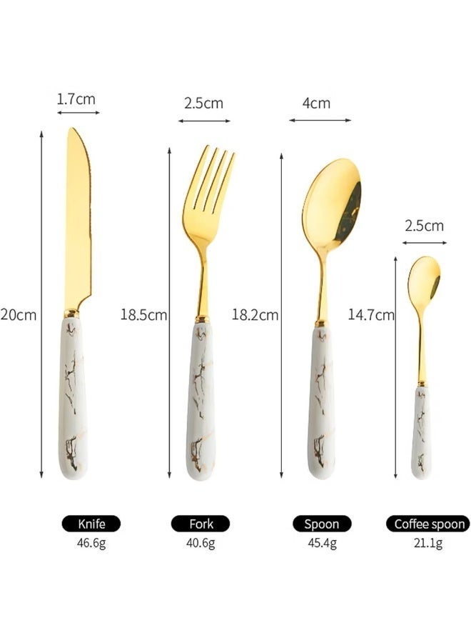 24-Piece Luxury Ceramic Stainless Steel Tableware Set, Including Knives, Spoons, And Forks (White Gold) - Image 5