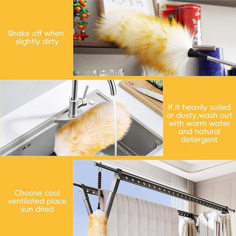 MAOFENG Lambswool Extendable Removable Duster 25-64 Inch Stainless Steel Extension Pole Wool Dusters for Cleaning Ceiling Fans Window Blinds Car Interiors Furniture Dusting,Feather Duster - Image 4
