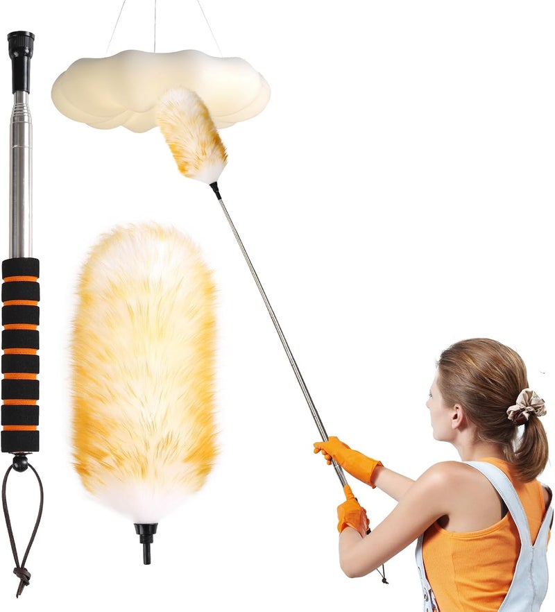 MAOFENG Lambswool Extendable Removable Duster 25-64 Inch Stainless Steel Extension Pole Wool Dusters for Cleaning Ceiling Fans Window Blinds Car Interiors Furniture Dusting,Feather Duster - Image 1
