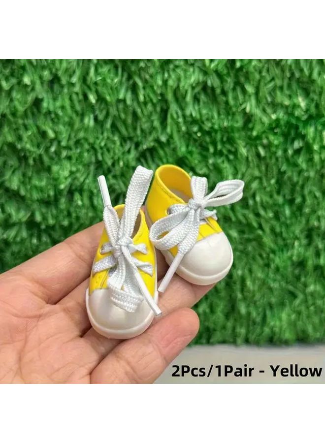 2Pcs Yellow Miniature Canvas Shoes For 1 12 Scale Dollhouse BJD Dolls - Image 1