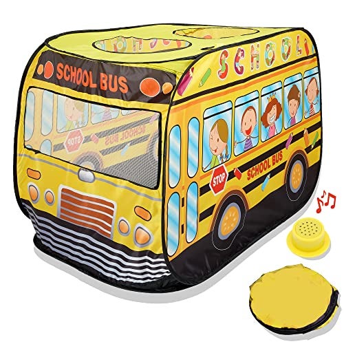 Playbees Musical School Bus Pop Up Play Tent with 3 Openings Tent for Toddlers Indoor Outdoor Pop Up Tents for Kids Includes Carry Bag and Sound Button 435x28x265 Inch - Image 1
