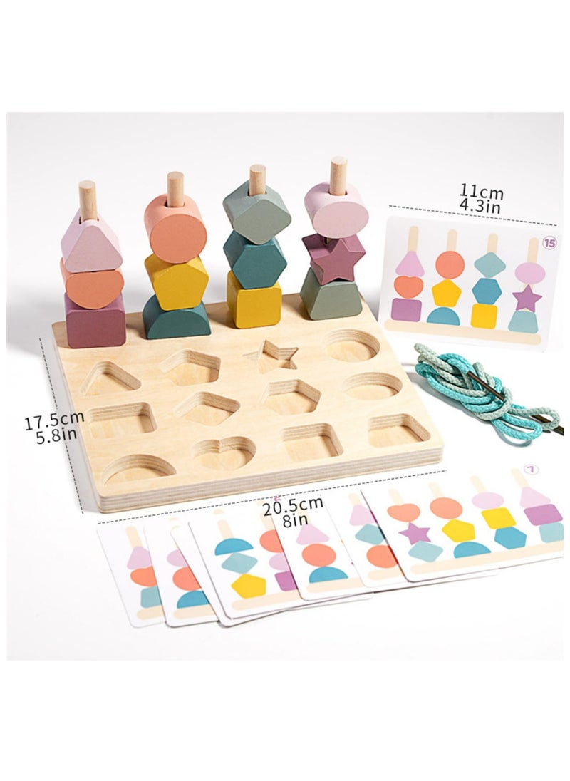 CMGTYYD 3 in 1 Wooden Color Sorting Stacking Toys, Montessori Wooden Beads Sequencing Toy Set, Stem Fine Motor Skills for Toddlers, Preschool Learning Toys Gifts for Kids Boy Girl Toddler  - Image 5