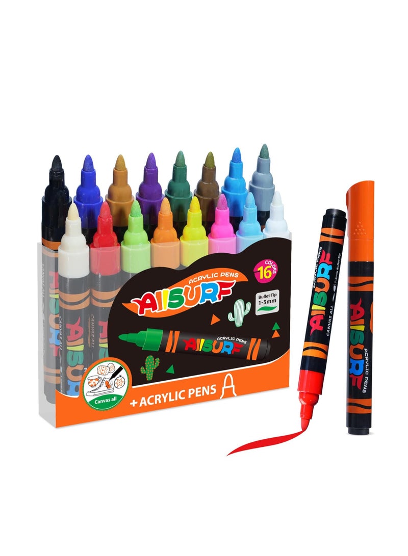YPLUS Super Capacity Acrylic Paint Pens Markers, 16 Colors Big Acrylic Painting Pens Set, DIY Art Craft for Glass, Rock, Wood, Egg, Stone, Metal, Art Supplies - Image 1
