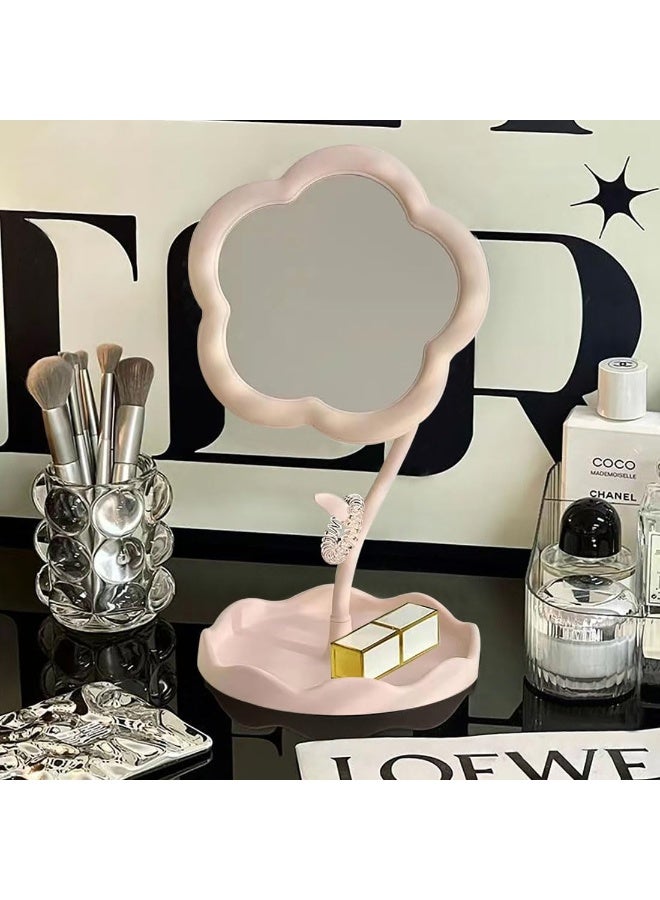 سوفام مرآة مكياج على شكل زهرة لمرآة زخرفة مكتبية لغرفة النوم وغرفة المعيشة والمساحات الصغيرة زخرفة الغرفة زخرفة المنزل (وردي) - Image 4