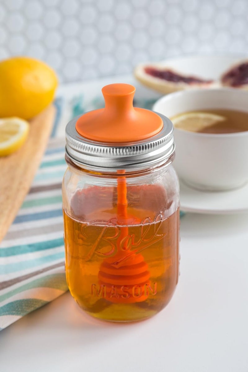 Jarware Honey Dipper Lid for Regular Mouth Mason Jars, Orange, 16-Ounce - Image 2