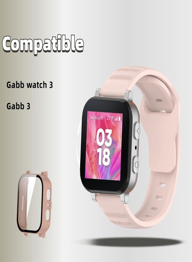 سوار وحافظة QHBAMD لساعة Gabb Watch 3، سوار سيليكون ناعم مع غطاء حماية كامل، سوار معصم بديل يسمح بمرور الهواء (وردي) - Image 2