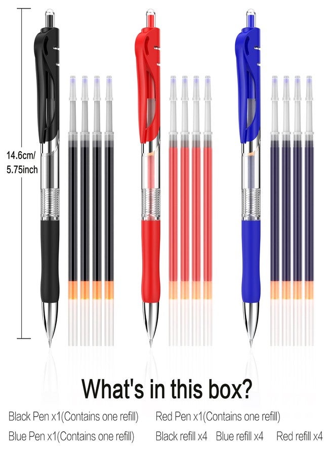 WANFRES Gel ink ballpoint Pen refills 0.7mm, 15 Refills+3 pens, Three colors（Black/Red/Blue）, quick-drying ink, Compatible with pilot g2 BXRT V5 V7 Sharpie S-Gel Pentel Energel Jetstream Zebra Sarasa. - Image 2