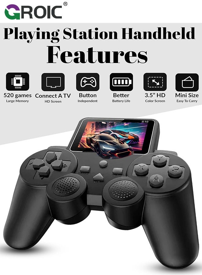 GROIC 520-in-1 Retro Games Handheld - Controller Console with Loads of Classic Arcade Games - Gamepad Console with AV TV Out (Black Double Player)  - Image 2