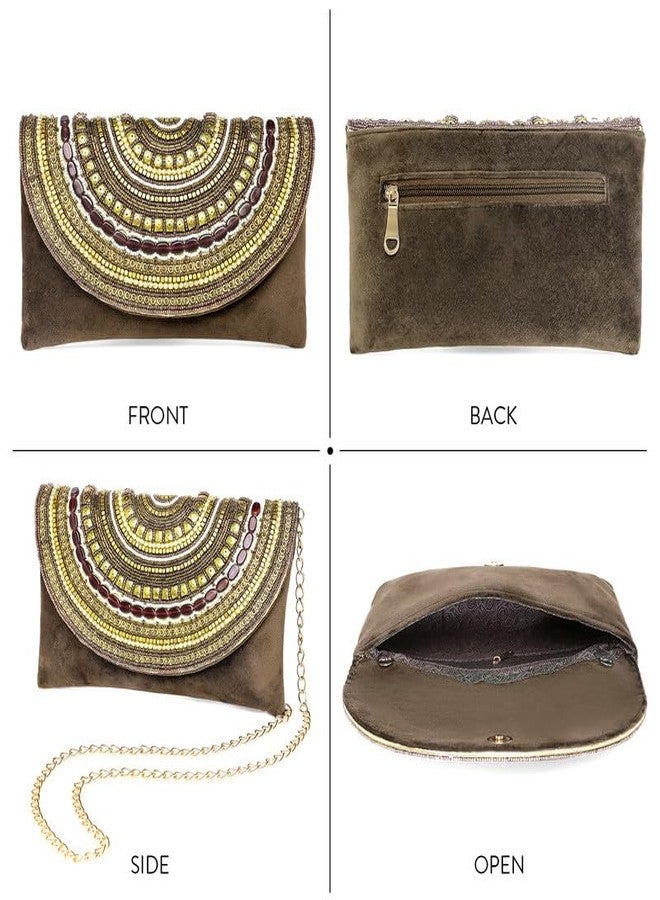 Aheli Brown Clutch Purses Gift for Women Handmade Evening Sling Handbag Stylish Bridal Fashion Clutch Bag - Image 4