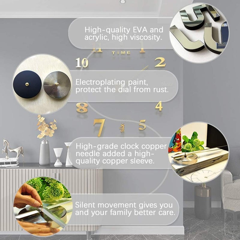 LZYMSZ 3D Mirror DIY Wall Clock,Modern Design, Frameless for Decorate The Empty Wall, Like Home, Office, Hotel, Easy to Assemble(Silver) - Image 4