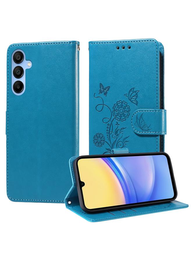 S-TOP Case For Samsung Galaxy A15 4G / 5G Embossed Butterfly Flowers Leather Phone Case - Image 1