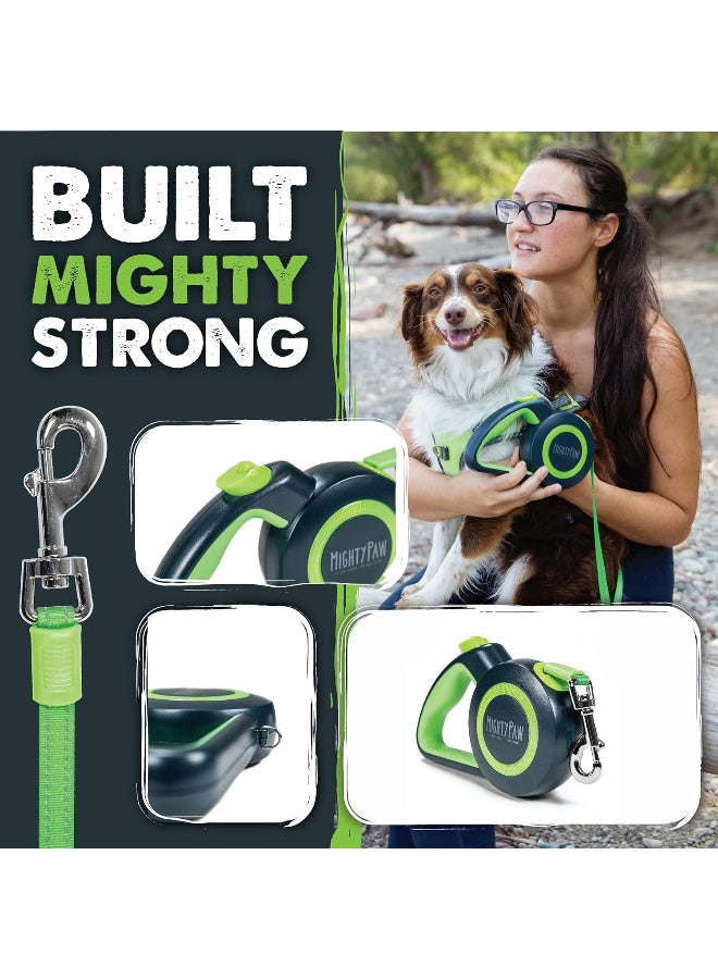 سلسلة كلاب قابلة للسحب 2.0 بطول 5 متر شديدة التحمل عاكسة وقابلة للتمدد للحيوانات الأليفة حتى 50 كجم من مايتي باوز، خالٍ من التشابك مع نظام فرامل سريع القفل بلمسة واحدة ومقبض مضاد للانزلاق، أخضر/مرصع - Image 2