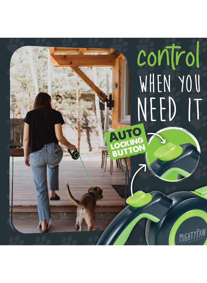 سلسلة كلاب قابلة للسحب 2.0 بطول 5 متر شديدة التحمل عاكسة وقابلة للتمدد للحيوانات الأليفة حتى 50 كجم من مايتي باوز، خالٍ من التشابك مع نظام فرامل سريع القفل بلمسة واحدة ومقبض مضاد للانزلاق، أخضر/مرصع - Image 5