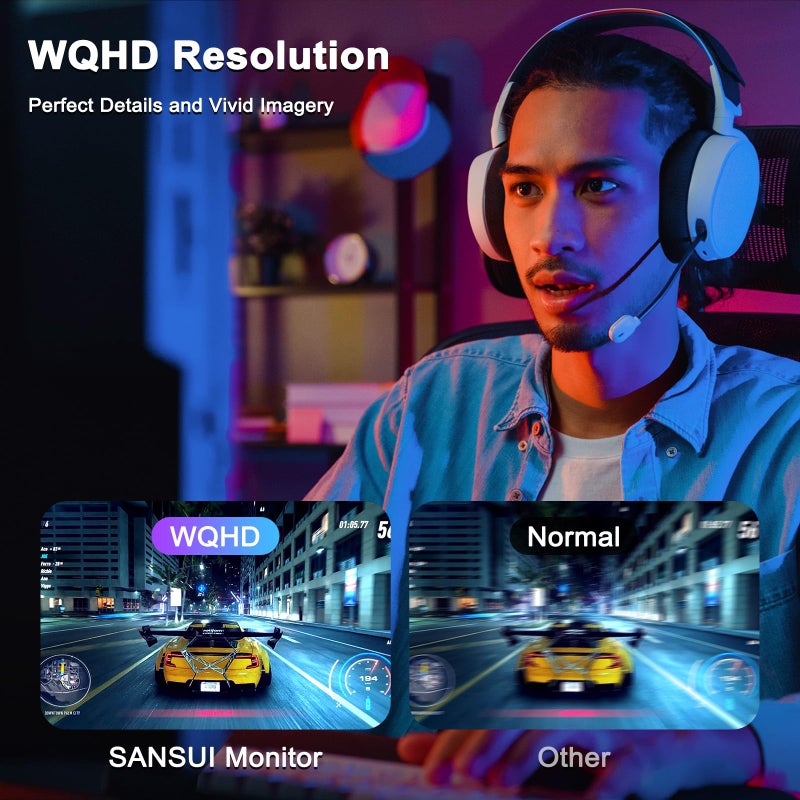 SANSUI 27 Inch WQHD 2560 x 1440 IPS Gaming Monitor, 200Hz 180Hz 1ms Computer Monitor, DP 1.2 x2 | HDMI 2.0 x2 | VESA Mount, 120% sRGB HDR Eye Care Metal Stand (DP Cable Included) - Image 3