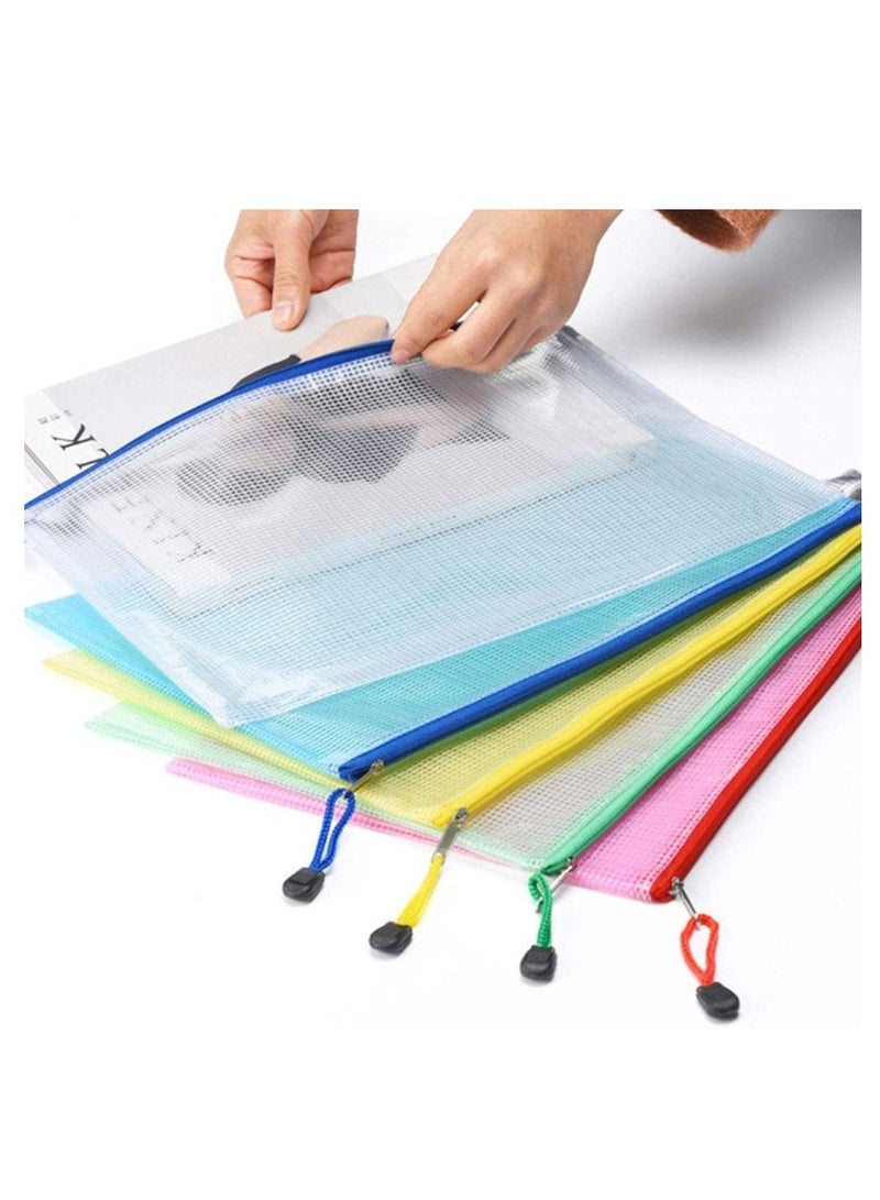 Generic Zipper Pouch, 5Pcs Extra Thick Mesh Zipper Bags, Plastic Waterproof Document Pouch for School Office Supplies and Cosmetics Travel Accessories Mixed Color  - Image 1