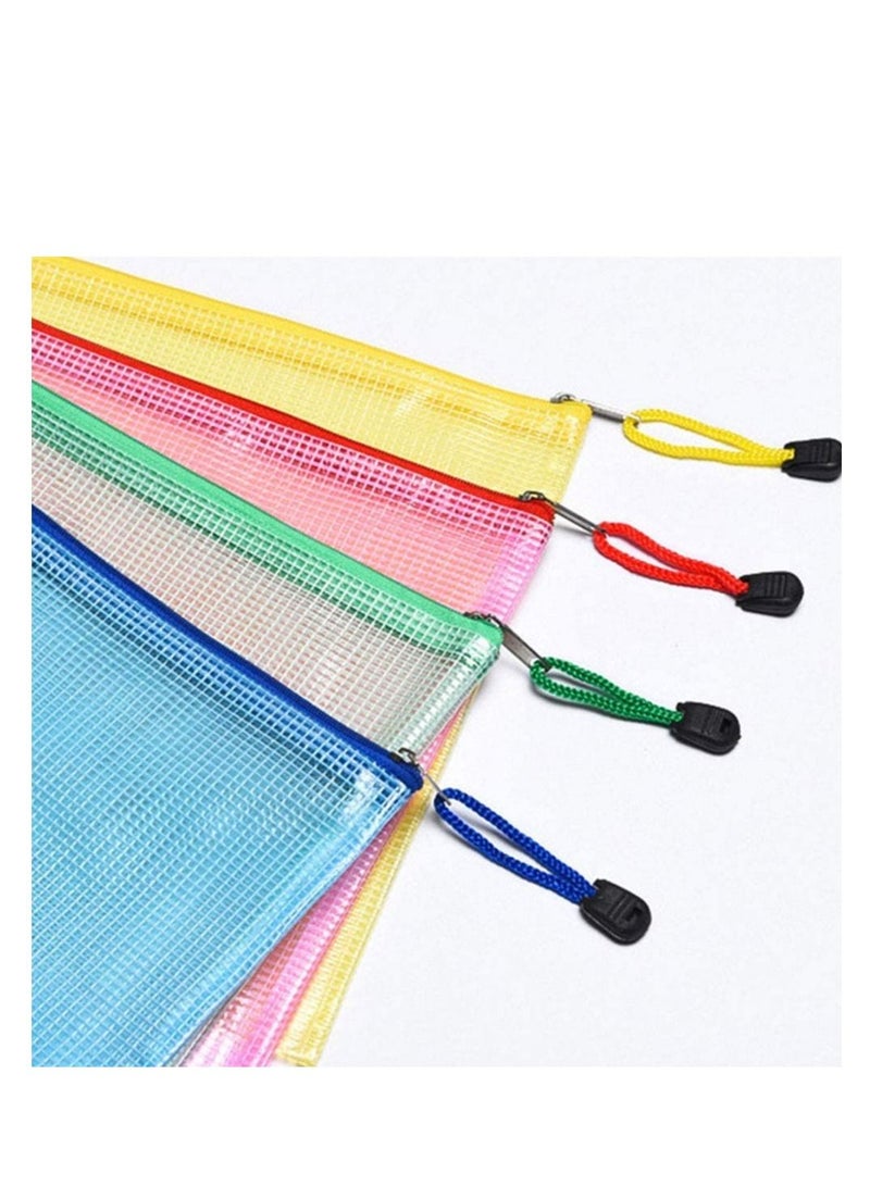 Generic Zipper Pouch, 5Pcs Extra Thick Mesh Zipper Bags, Plastic Waterproof Document Pouch for School Office Supplies and Cosmetics Travel Accessories Mixed Color  - Image 2