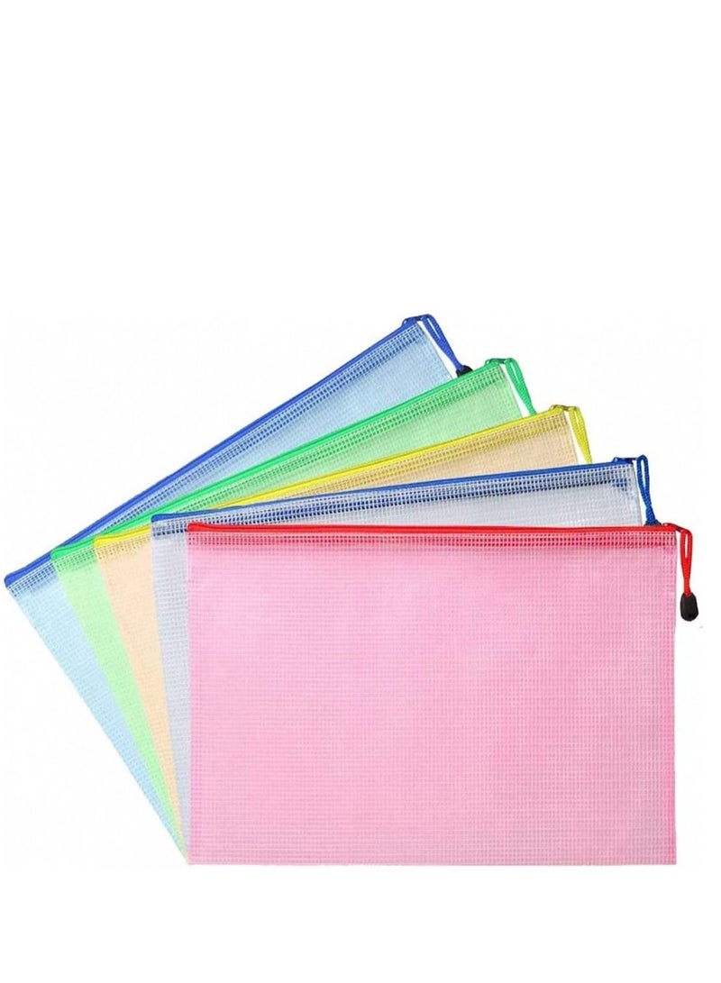 Generic Zipper Pouch, 5Pcs Extra Thick Mesh Zipper Bags, Plastic Waterproof Document Pouch for School Office Supplies and Cosmetics Travel Accessories Mixed Color  - Image 3