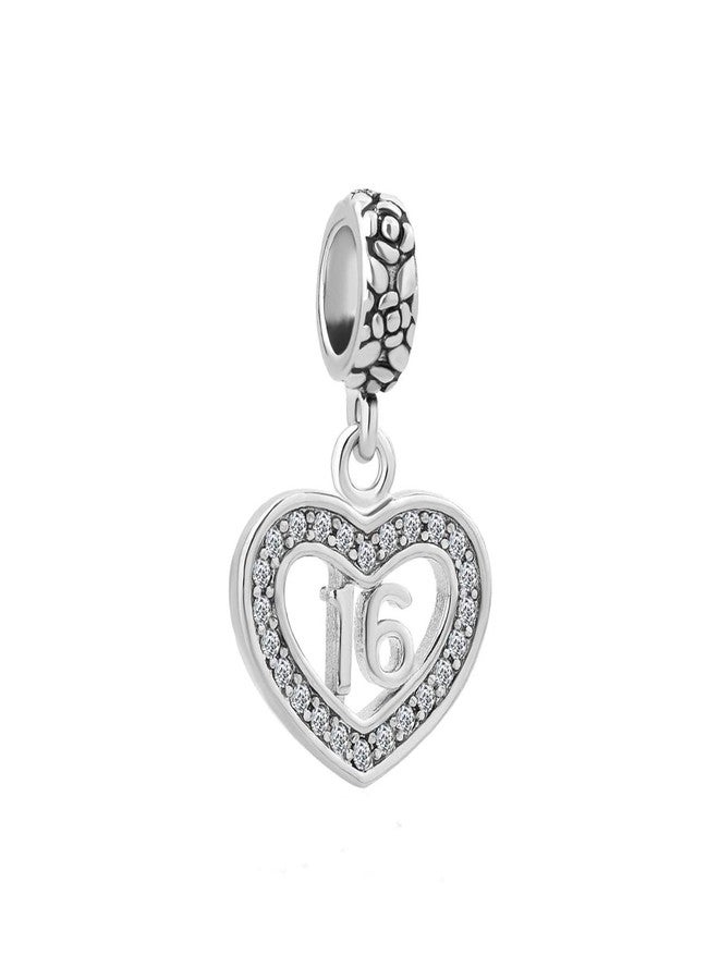 MiiFort Sweet 16 Heart Dangle Charm fit Pandora Charms Bracelets Necklaces Birthday Jewelry Gifts for Women Daughter Sister Ganddaughter Niece - Image 1