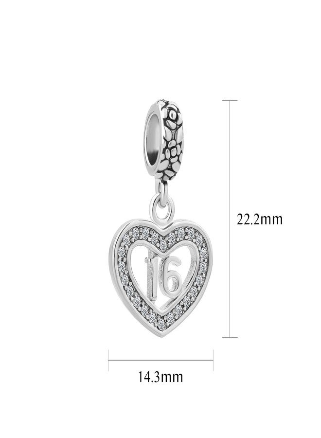 MiiFort Sweet 16 Heart Dangle Charm fit Pandora Charms Bracelets Necklaces Birthday Jewelry Gifts for Women Daughter Sister Ganddaughter Niece - Image 2
