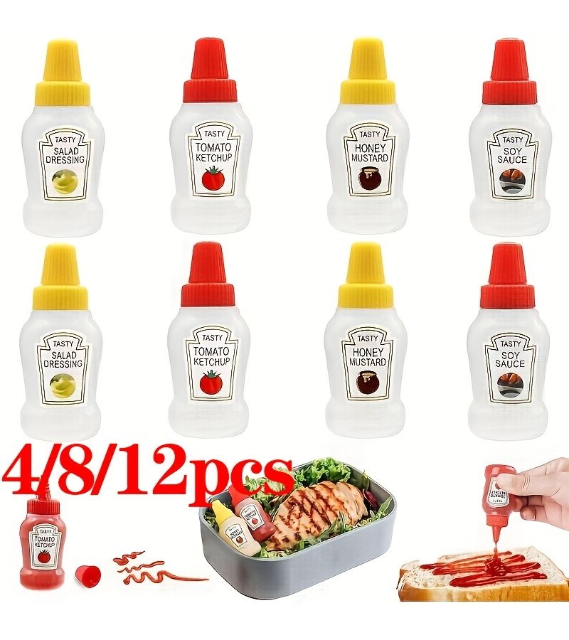 4 Pcs Mini Portable Squeeze Sauce Bottles BPA Free Plastic Containers For Lunch Box Picnic Office - Image 1