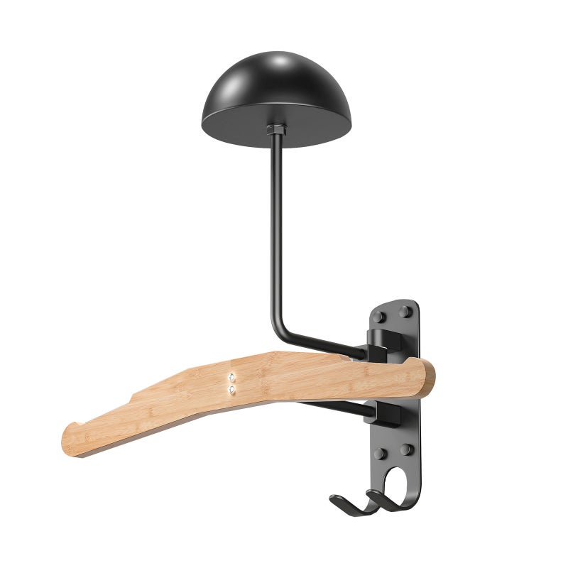 Motorcycle Helmet Rack Wall Mount 180° Rotatable Black Space Aluminum - Semi-spherical Design With Double Hooks Helmet Holder for Home, Office, Display Room Storage - Image 1
