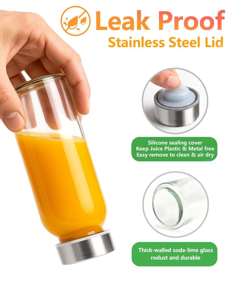 Zukro Glass Juice Bottles 10.5 oz, 8 Pack Reusable Small Clear Water Container With Stainless Steel Lids & Straw for Juicing, Smoothie, Travel, Homemade Drinks, Fridge, Leak Proof & BPA Free - Image 5