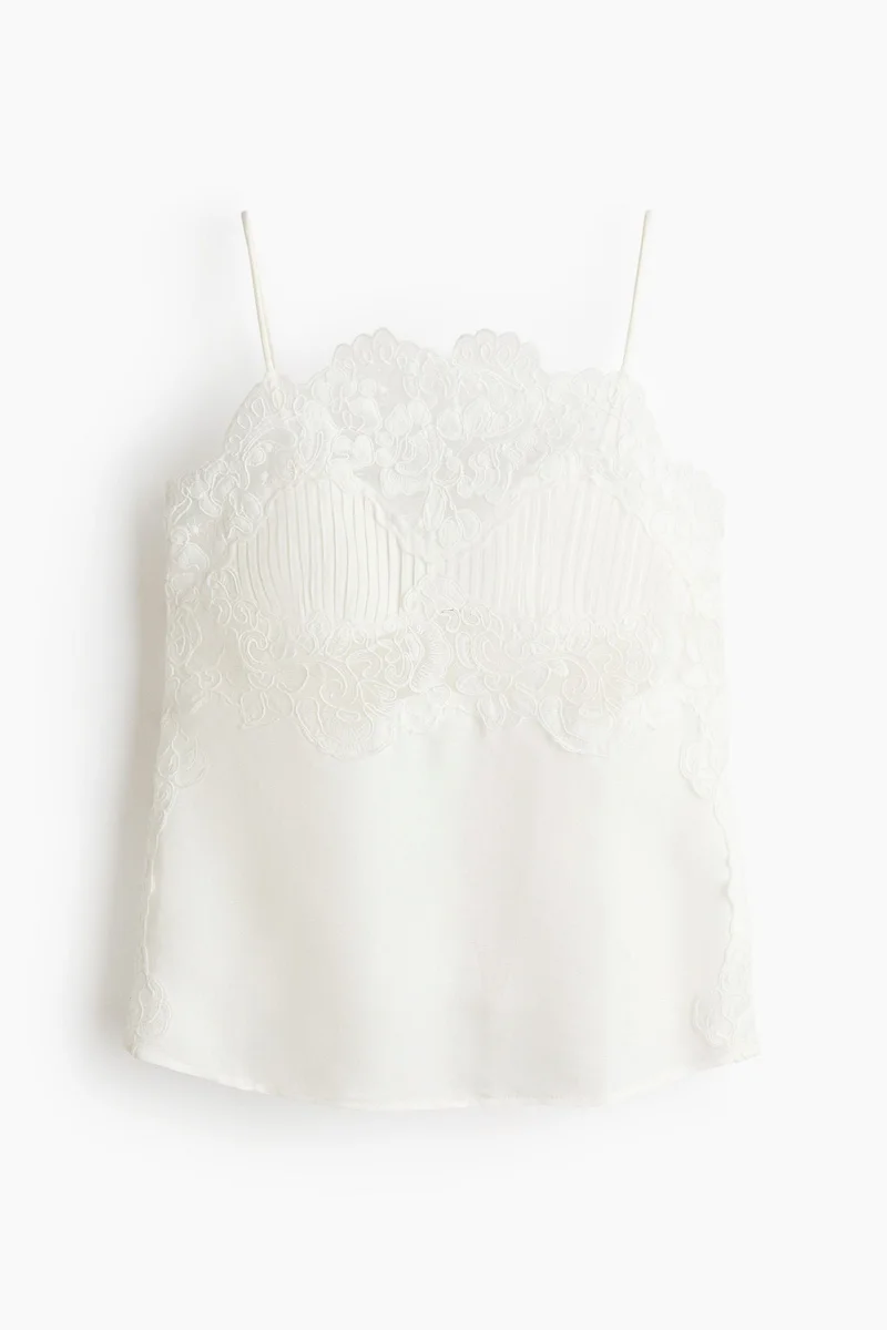 H&M  Linen-blend lace-detail top for Women | Best Price UAE