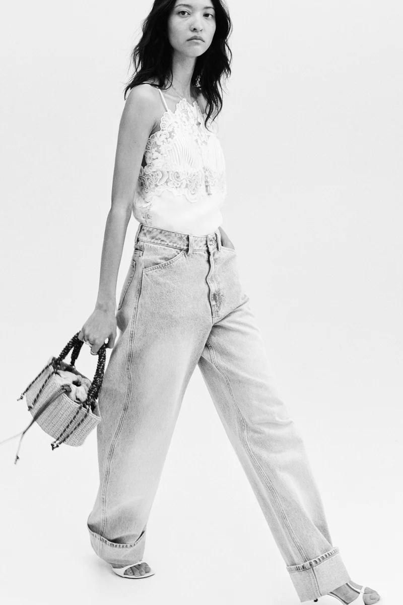 H&M  Linen-blend lace-detail top for Women | Best Price UAE