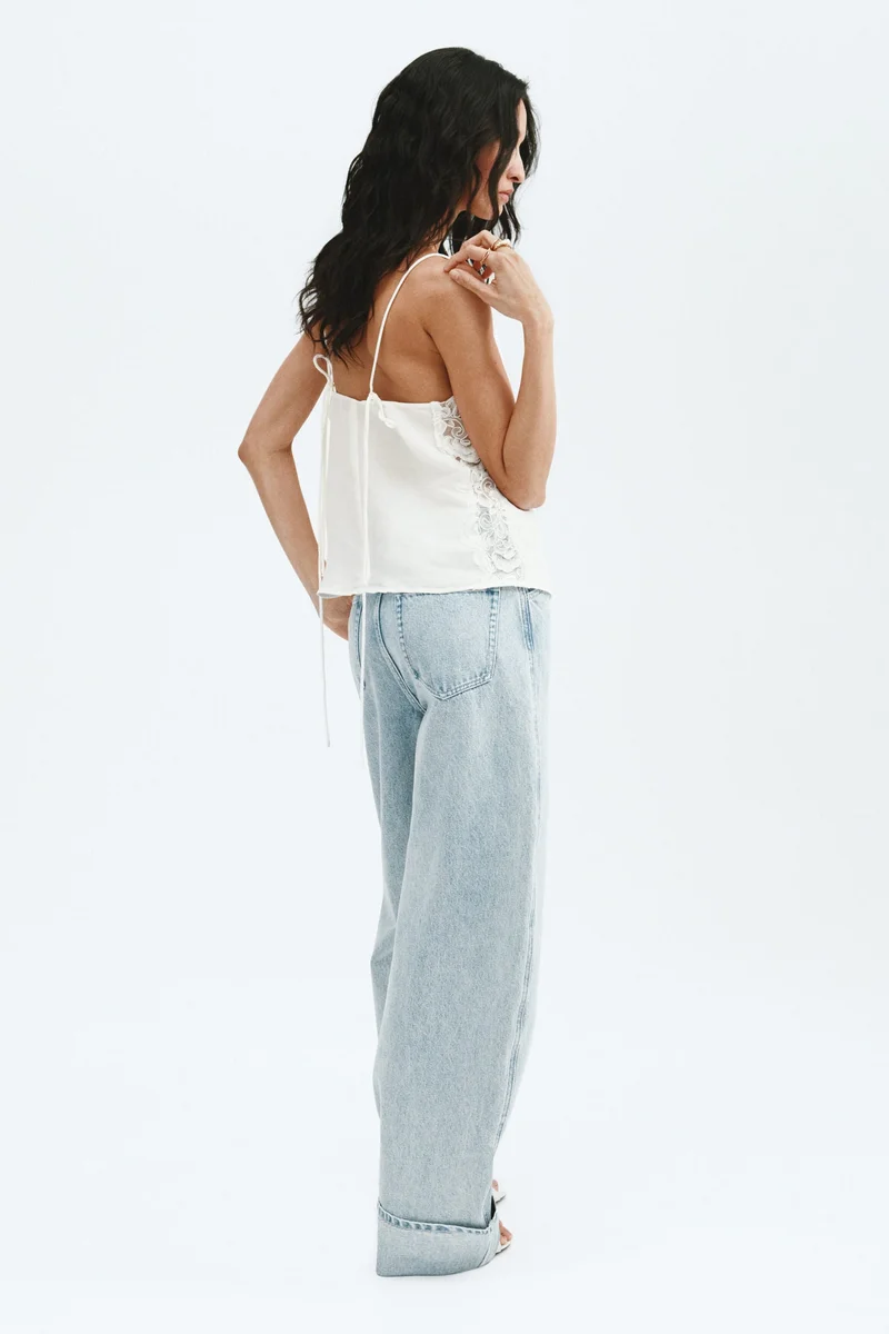 H&M  Linen-blend lace-detail top for Women | Best Price UAE